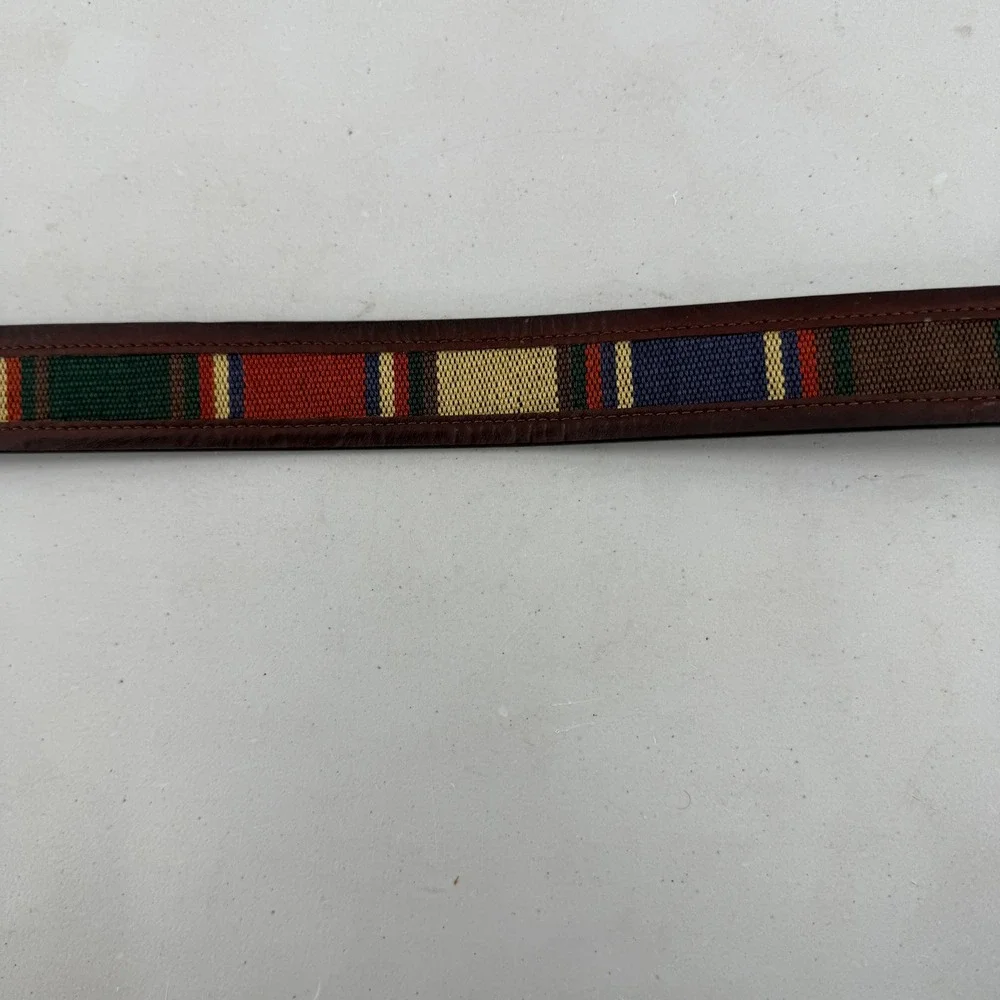 Columbia Reversible Belt Mens 38 Brown Multi-Color Striped Leather 11CO02H8